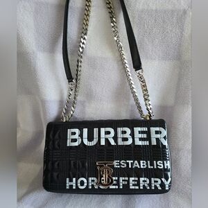 Authentic Burberry Horseferry Black Quilted Shoulder Bag Or Crossbody Bag